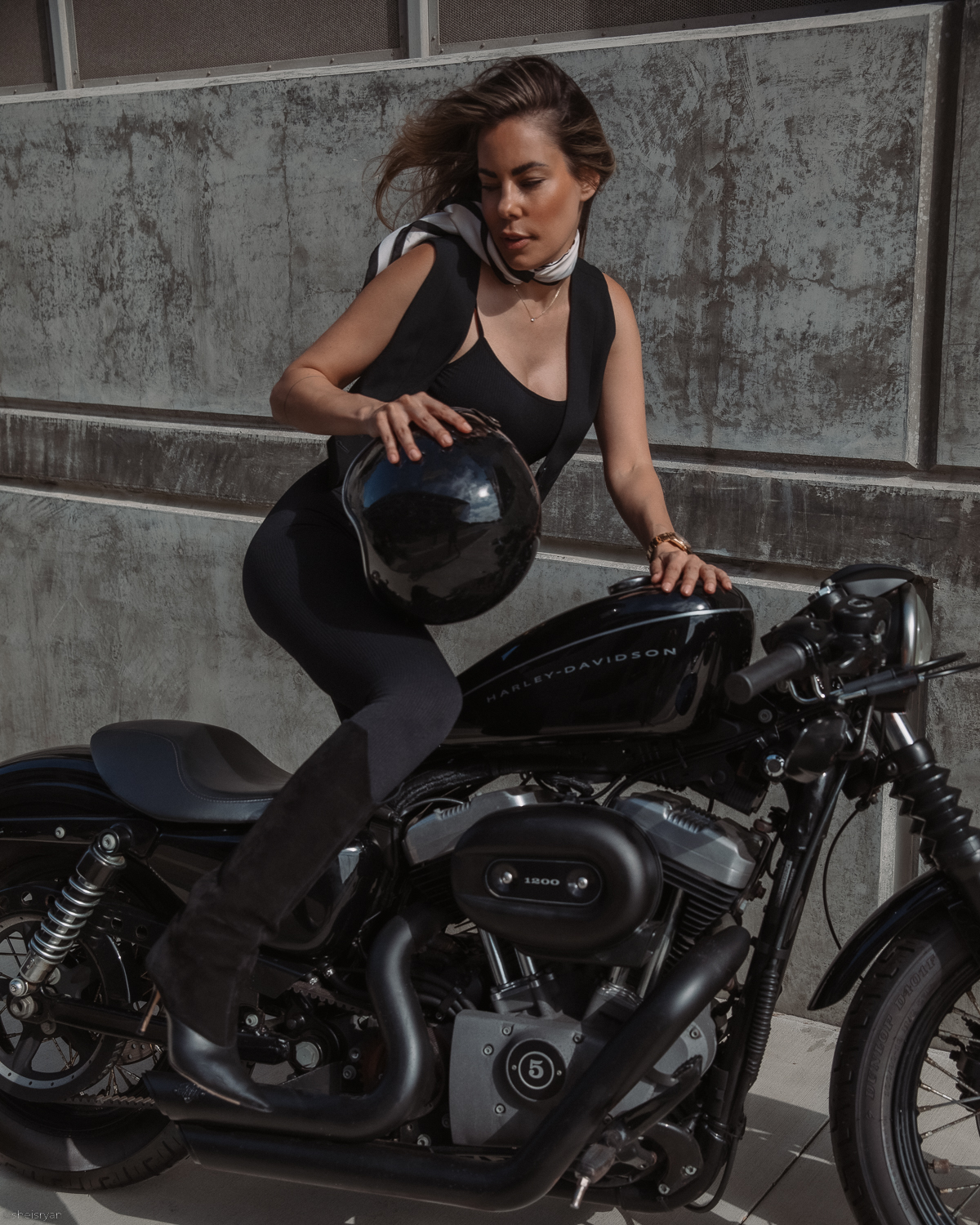 helmet and girl on motorcycle 